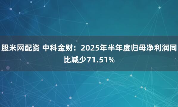 股米网配资 中科金财：2025年半年度归母净利润同比减少71.51%